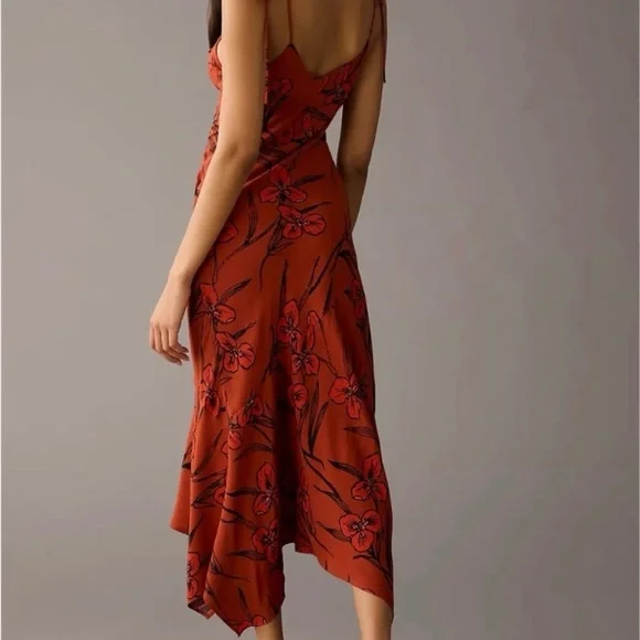 Anthropologie Asymmetrical Red Floral Dress - Picture 2 of 5